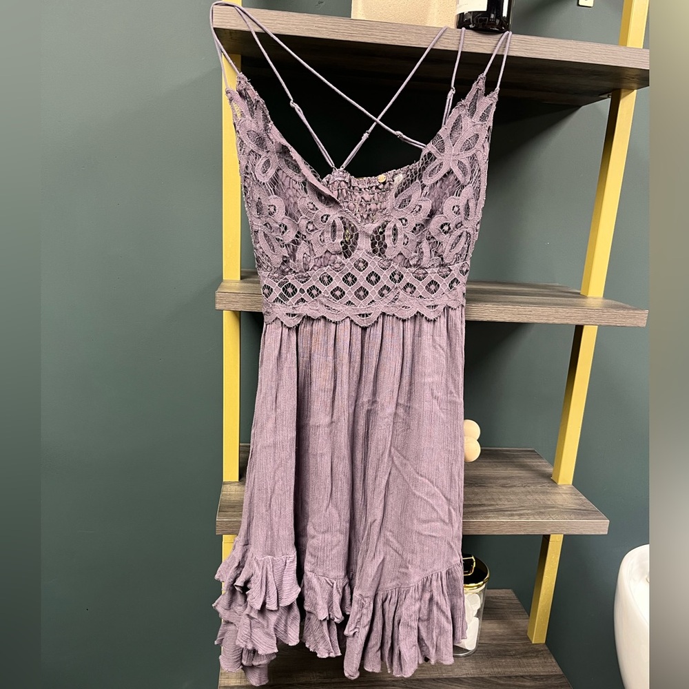 Free People Mini Dress Adella Short Slip Lace V neck